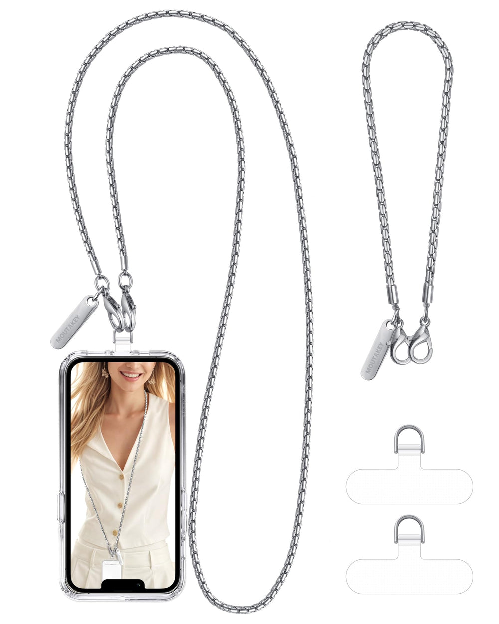 MOUTAKEY Phone Wrist Strap Metal Phone Chain Wristlet Strap Detachable iPhone Lanyard Wrist with 2 Tether Tabs iPhone Charm strap For Women girls Shopping Traveling Party Walking