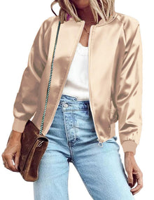 Zeagoo Women's Bomber Jacket Lightweight Zip Up Jacket Casual Striped Jacket Coat Outerwear Windbreaker with Pockets
