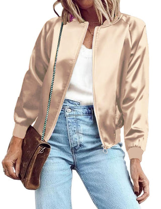 Zeagoo Women's Bomber Jacket Lightweight Zip Up Jacket Casual Striped Jacket Coat Outerwear Windbreaker with Pockets