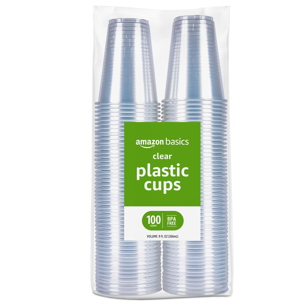 Amazon Basics Disposable Clear Plastic Cups for Cold Drinks, BPA-Free, Easy to Hold, 16oz, 50 Count