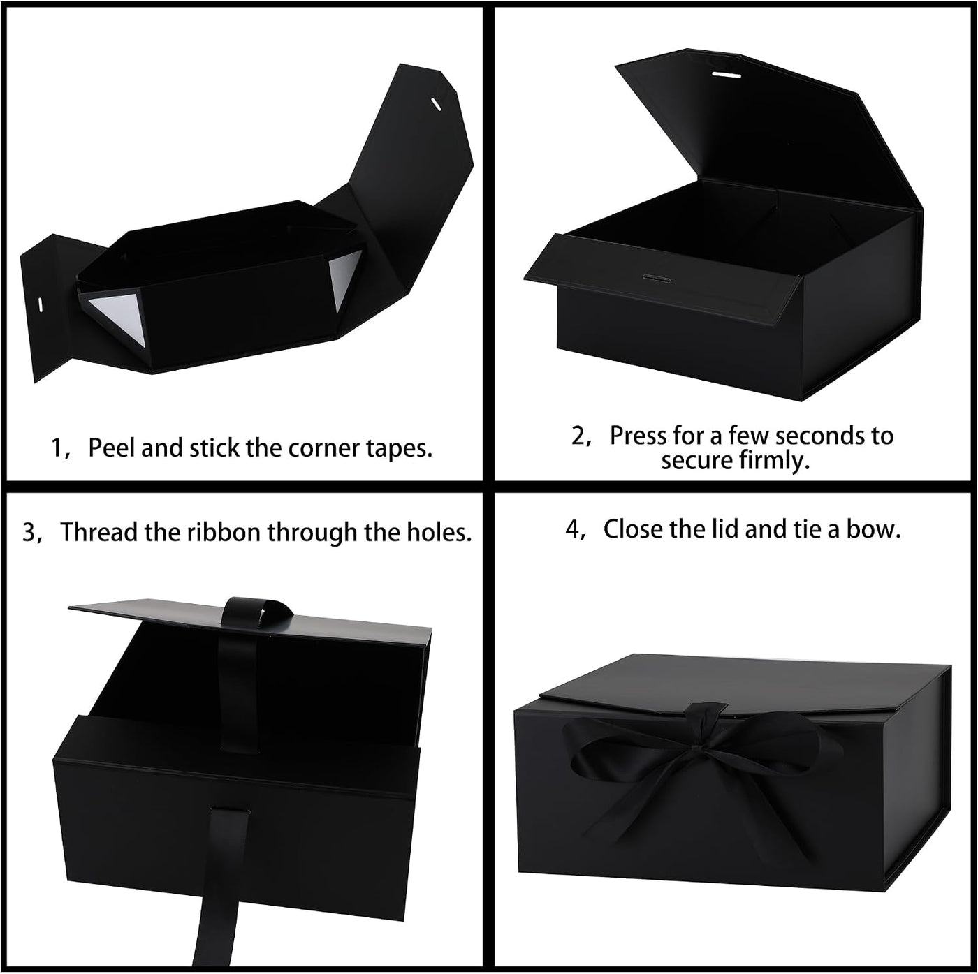OEMVALATY 8-Pack Gift Boxes,9x9x4 Inch Magnetic Gift Boxes with Lids for Presents,Black with Ribbon, Bridesmaid Proposal Box for Wedding, Storage, Birthday