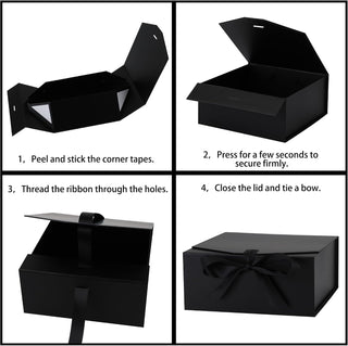 OEMVALATY 8-Pack Gift Boxes,9x9x4 Inch Magnetic Gift Boxes with Lids for Presents,Black with Ribbon, Bridesmaid Proposal Box for Wedding, Storage, Birthday