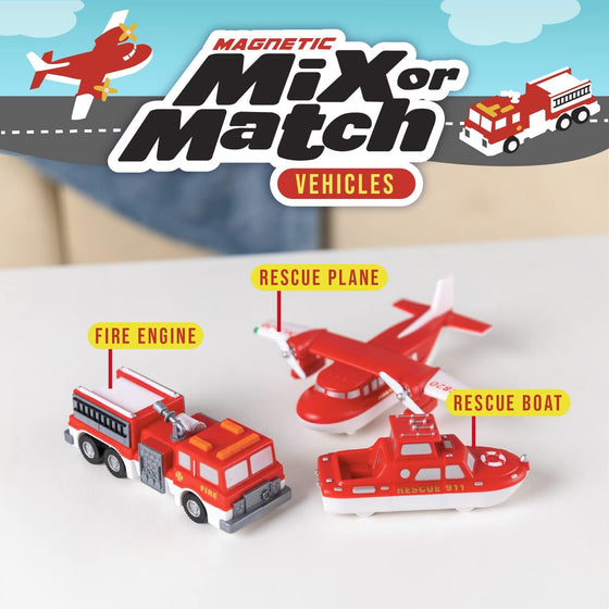 POPULAR PLAYTHINGS Magnetic Vehicles for Toddlers 1-3, Mix or Match Car Toys, Set of 3 Gift for Kids - Vehicles, Fire & Rescue, Red and White - hover image