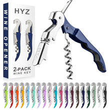 HYZ 2-Pack Wine Opener Waiter Corkscrew, Professional Wine Key for Servers, Bartender with Foil Cutter, Manual Wine Bottle Opener Double Hinged (Pink)