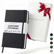 BEECHMORE BOOKS Premium Lined Leather Journal for Men & Women, 5" x 8" (A5) Thick 120gsm Ivory Cream Paper Notebook, Hardcover Vegan Leather Personal Diary, With Gift Box (Chestnut Brown)