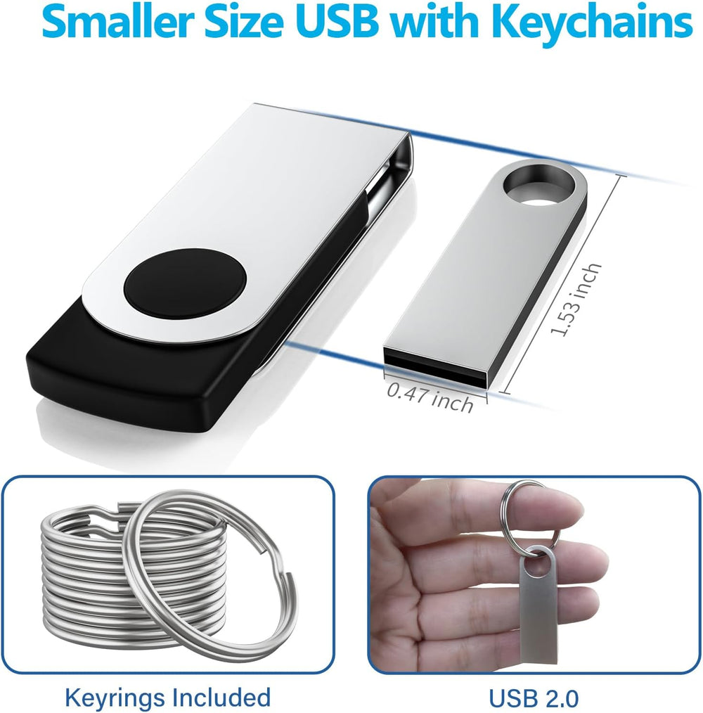 ABLAZE 2GB Flash Drive 2 Pack, Metal USB 2.0 Thumb Drives with Keychains USB Stick Pendrive (Sliver)