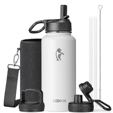 Water Bottle 40 oz Insulated with Straw&Brush, Coolflask Vaccum Stainless Steel Metal 3 Lids Water Flask for Sports, Gym or Office, Keep Cold 48H Hot 24H, Magic Black