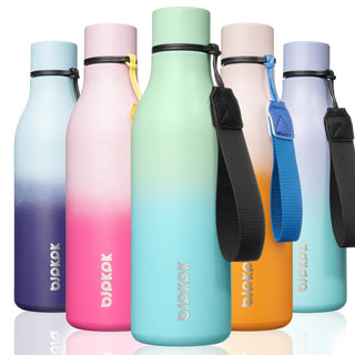 BJPKPK Insulated Water Bottles, 18 oz Stainless Steel Metal Water Bottle with Strap, BPA Free Leak Proof Jugs, Mugs, Flasks, Reusable Thermal Flasks for Sports & Travel, Orange