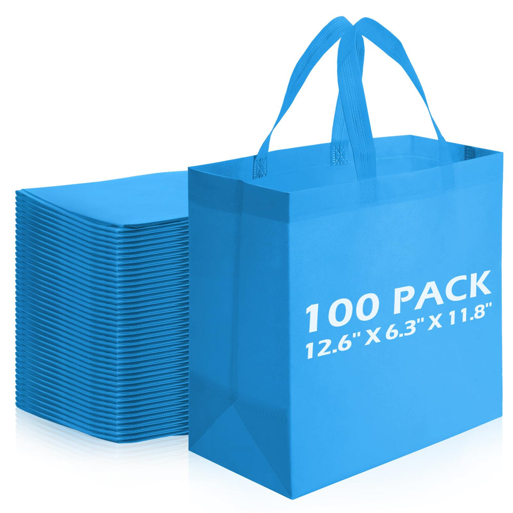 Reginary 100 PCS Reusable Totes Bags - Non Woven Grocery Handle Bags for Shop Events & Retail Store(Rose Pink)