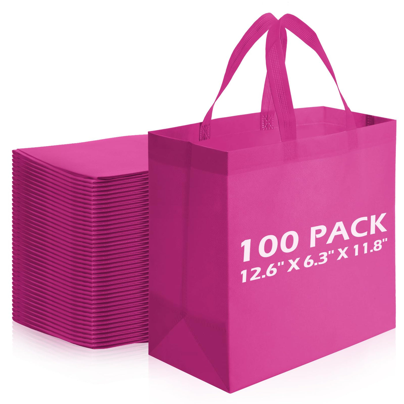 Reginary 100 PCS Reusable Totes Bags - Non Woven Grocery Handle Bags for Shop Events & Retail Store (Beige)