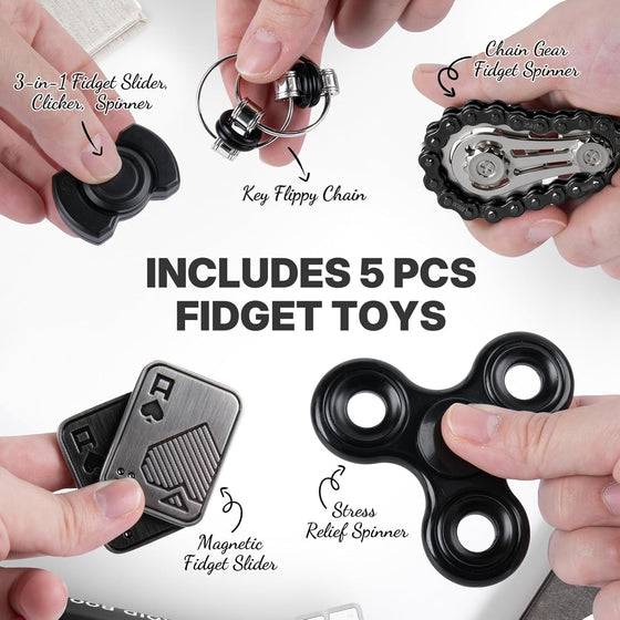 5 Pcs Fidget Toys Adults Metal Fidgets Toy Set Magnetic Spinners Figette Toys for Stress & Anxiety Relief, Office Desk Sensory Toys for Autism ADHD Cool Gadgets Gift for Teen Men Women - hover image