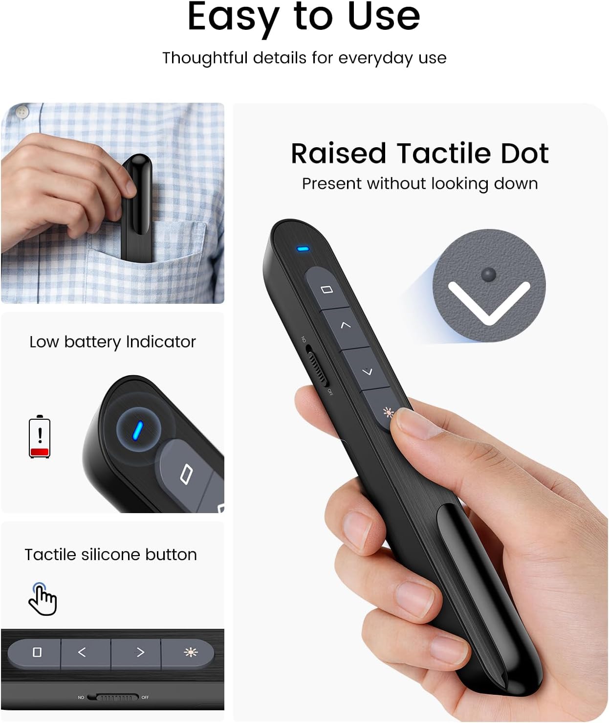 Wireless Presenter, Hyperlink Volume Control Presentation Clicker RF 2.4GHz USB PowerPoint Clicker Presentation Remote Control Pointer Slide Advancer (Black)