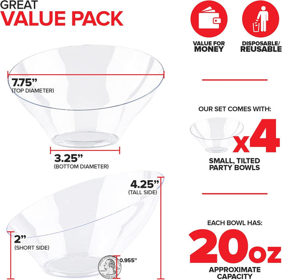 20oz Clear Plastic Serving Bowls (4 Pack) Medium Disposable Candy Dishes, Buffet Containers, Chips, Popcorn, Snacks, Mints, Salad Bar, Snack Bowl, Parties, Office Desk, Bridal Shower, Party Supplies - hover image