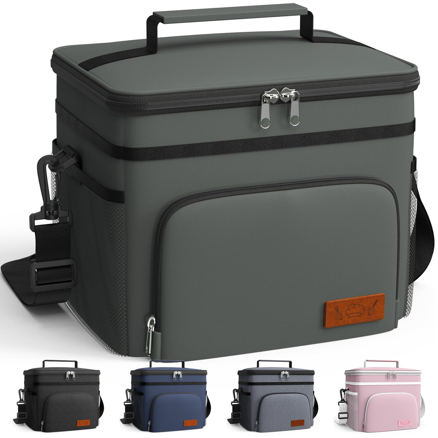 HOTOR Insulated Lunch Box for Men & Women - Leak-Proof Cooler Lunch Bag with 4 Pockets, Adjustable Strap, Ideal for Work, Picnic, Travel - Medium, Black, 10.2"×6.9"×8.5"