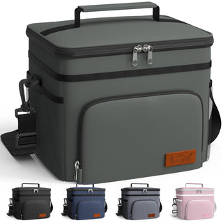 HOTOR Insulated Lunch Box for Men & Women - Leak-Proof Cooler Lunch Bag with 4 Pockets, Adjustable Strap, Ideal for Work, Picnic, Travel - Medium, Black, 10.2"×6.9"×8.5"