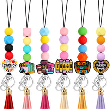 Misdary 6 Pcs Teacher Lanyards Cute Beaded Breakaway Clasp Retractable Badge Reel Lanyard Teacher Gift for ID Badges Holder Christmas Keychain Women(Apple Theme)