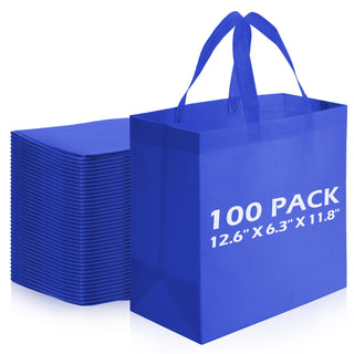 Reginary 100 PCS Reusable Totes Bags - Non Woven Grocery Handle Bags for Shop Events & Retail Store(Rose Pink)