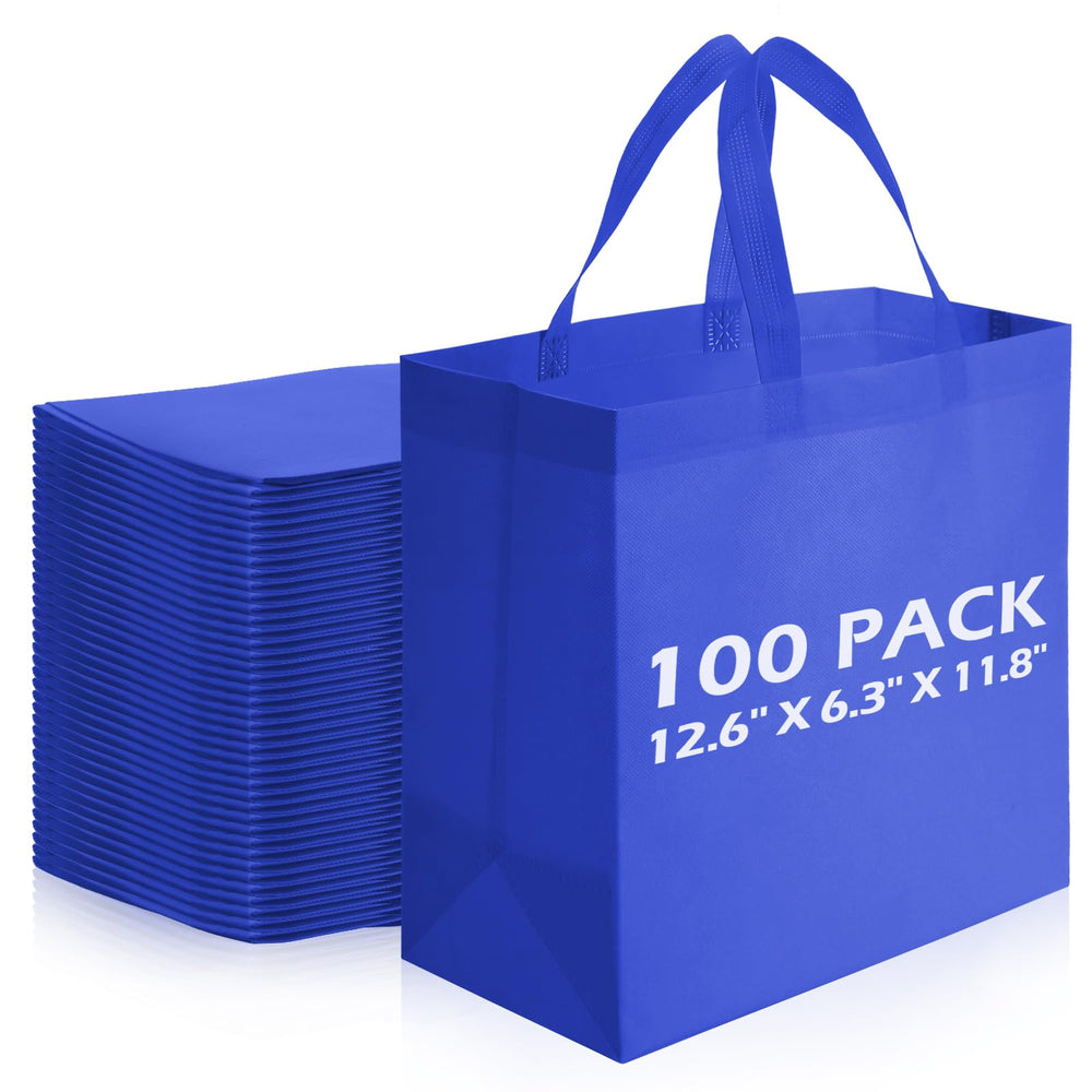 Reginary 100 PCS Reusable Totes Bags - Non Woven Grocery Handle Bags for Shop Events & Retail Store (Beige)