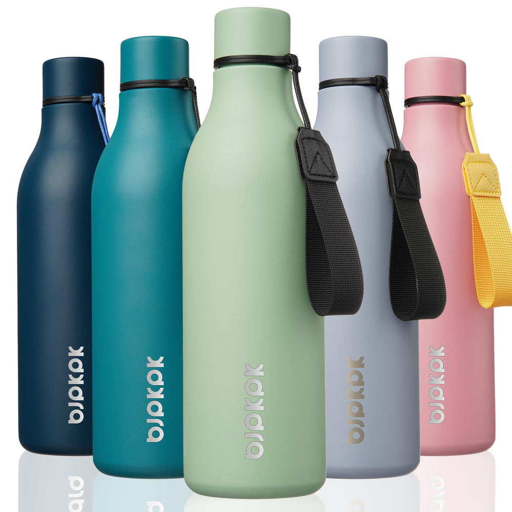 BJPKPK Insulated Water Bottles, 18 oz Stainless Steel Metal Water Bottle with Strap, BPA Free Leak Proof Jugs, Mugs, Flasks, Reusable Thermal Flasks for Sports & Travel, Orange