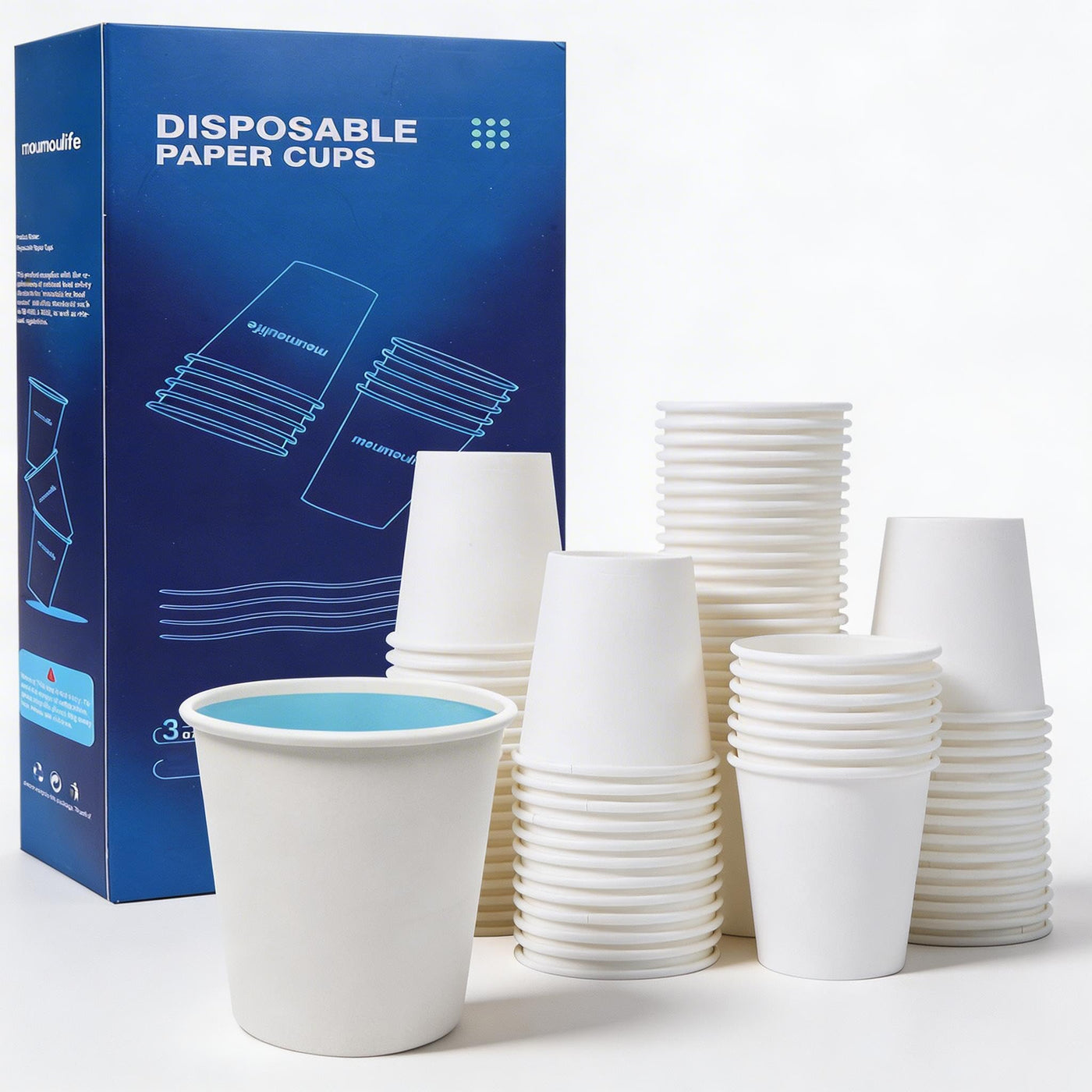 MOUMOULIFE 12 oz Disposable Paper Coffee Cups, 100 Count – Leak-Resistant White Cups for Hot & Cold Drinks, Ideal for Office, Party, Travel, To Go & Daily Use