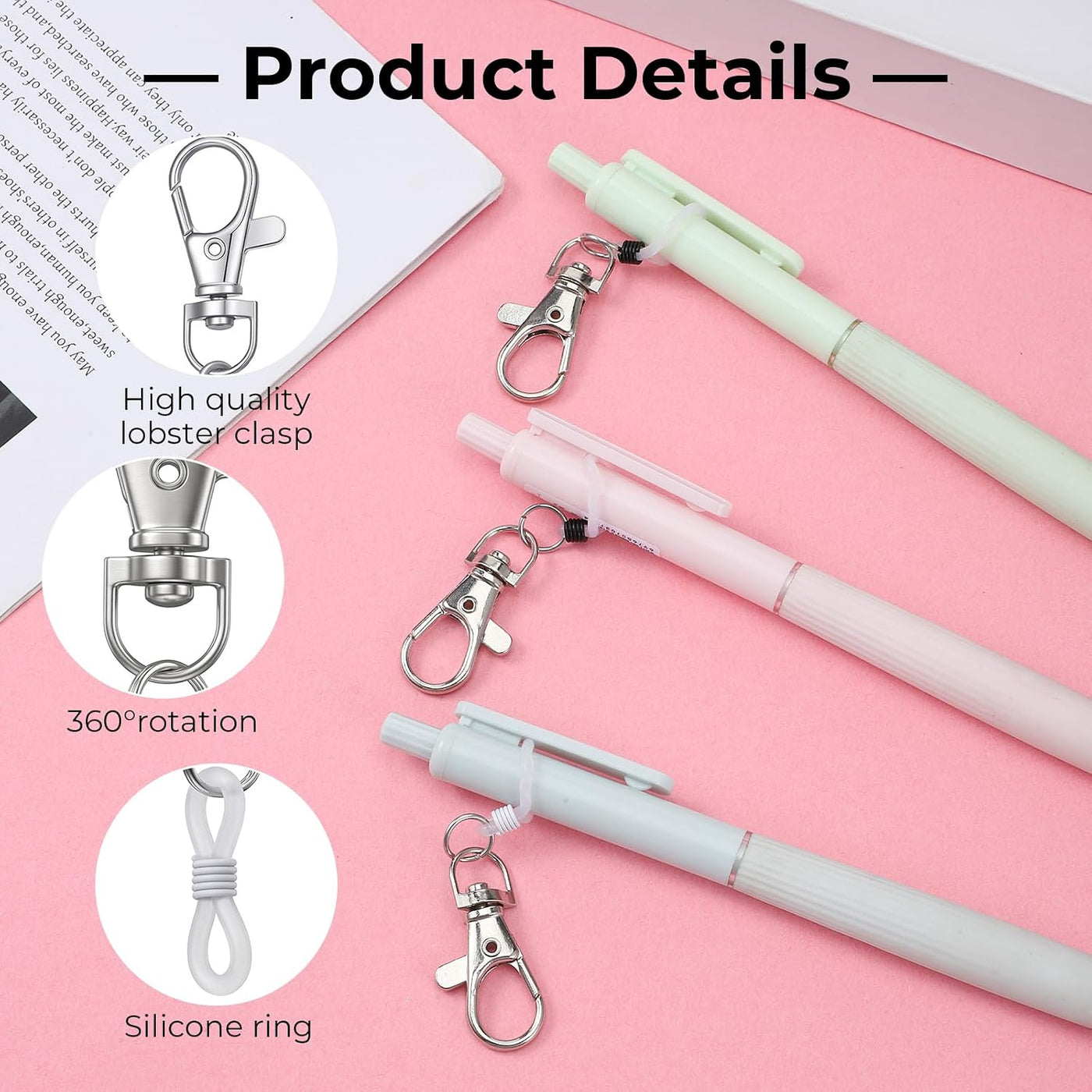 10 PCS Badge Reel Pen Holder Silicone Ring for Pen Holder for Lanyard Pens Keychain with 10 Silicone Ring Lanyards Accessories with Lobster Clasp for Badge Reel Nurses Accessories (Black, White)