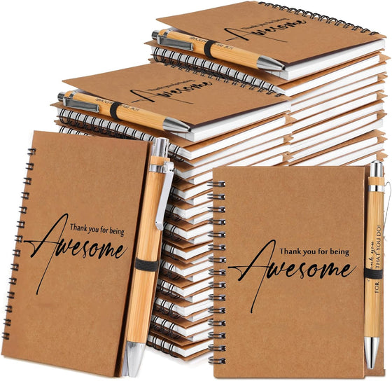 Honoson 80 Pcs/40 Set Spiral Notebook Bulk Employee Appreciation Gift 4x6 Inch Thank You for Being Awesome Inspirational Journal with Bamboo Pen for Staff Christmas Coworker