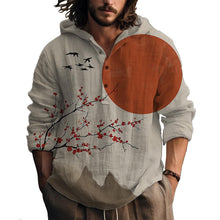 MARSVOVO Hooded Long Sleeve Shirt Men Fashion Graphic Button Up Lightweight Big and Tall Casual Vacation Shirts for Men