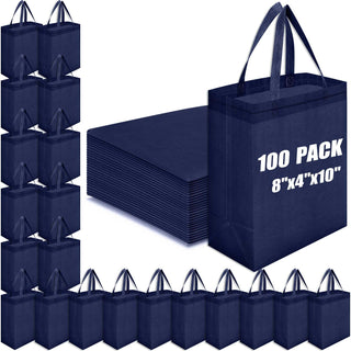 Windyun 50 Pcs Reusable Tote Bag Bulk 8 x 4 x 10 Inch Non Woven Shopping Bag with Handle Reusable Portable Grocery Gift Tote (Black)