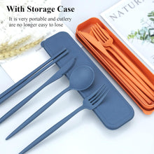 DISSKNIC Reusable Travel Utensils with Case, 4 Sets Wheat Straw Portable Cutlery Set Chopsticks Knives Fork and Spoon for Lunch Box Accessories, Camping Flatware Sets for Daily Use or Outdoor