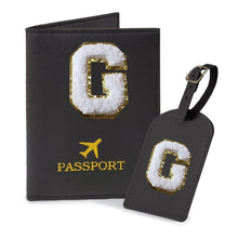 COSHAYSOO Purple Passport Cover Holder and Initial Luggage Tag Set TSA Approved with Personalized Monogram Chenille Letter Patch for Women Teen Girls, Cute Travel Bag Suitcase Identifier (A)