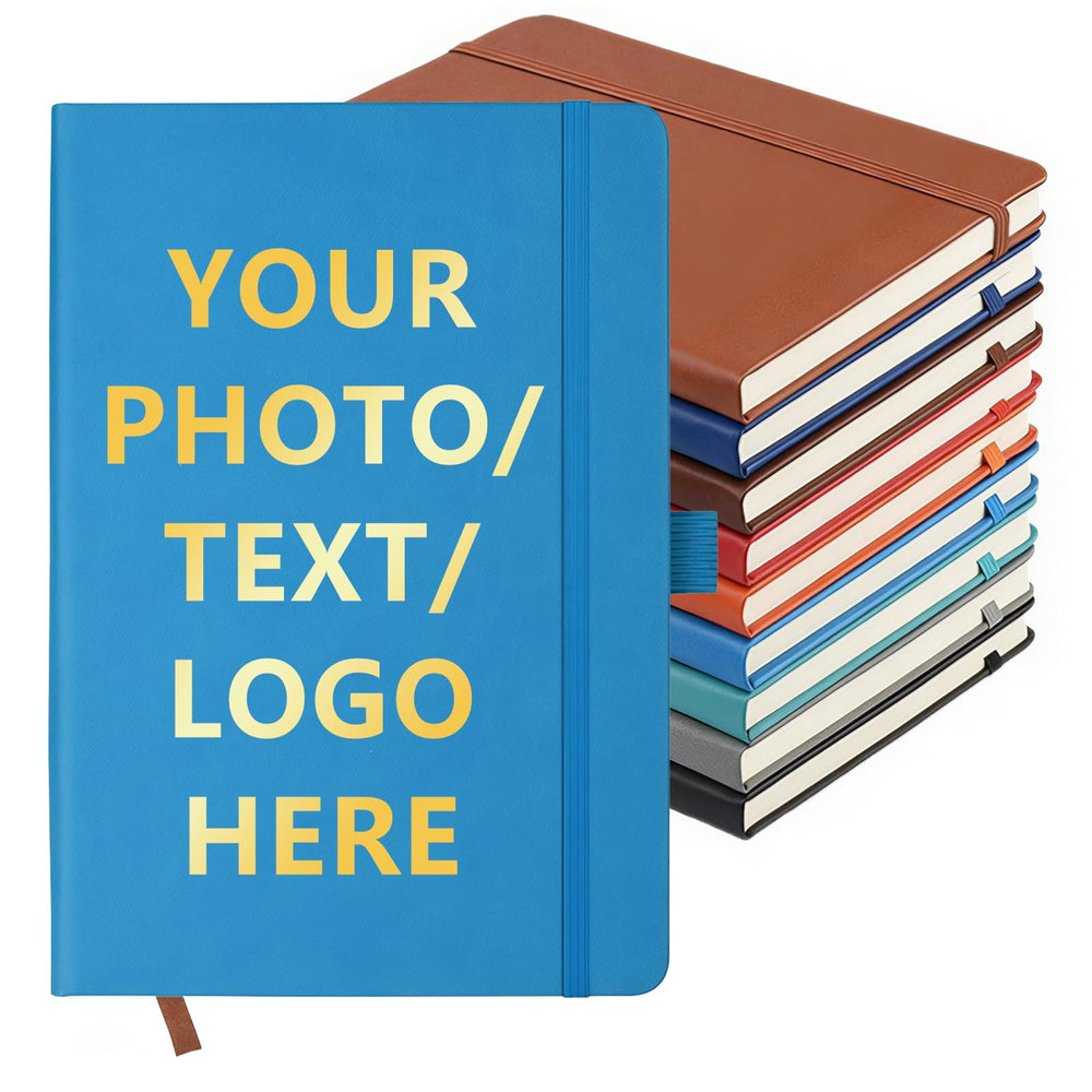 Customizable Personalized Notebook | Custom Logo, Text & Image A5 Journal Notebook | 200 Lined Pages 8.5" x 5.8" | Daily Writing Journal for Office, Students & Gift Giving, Black