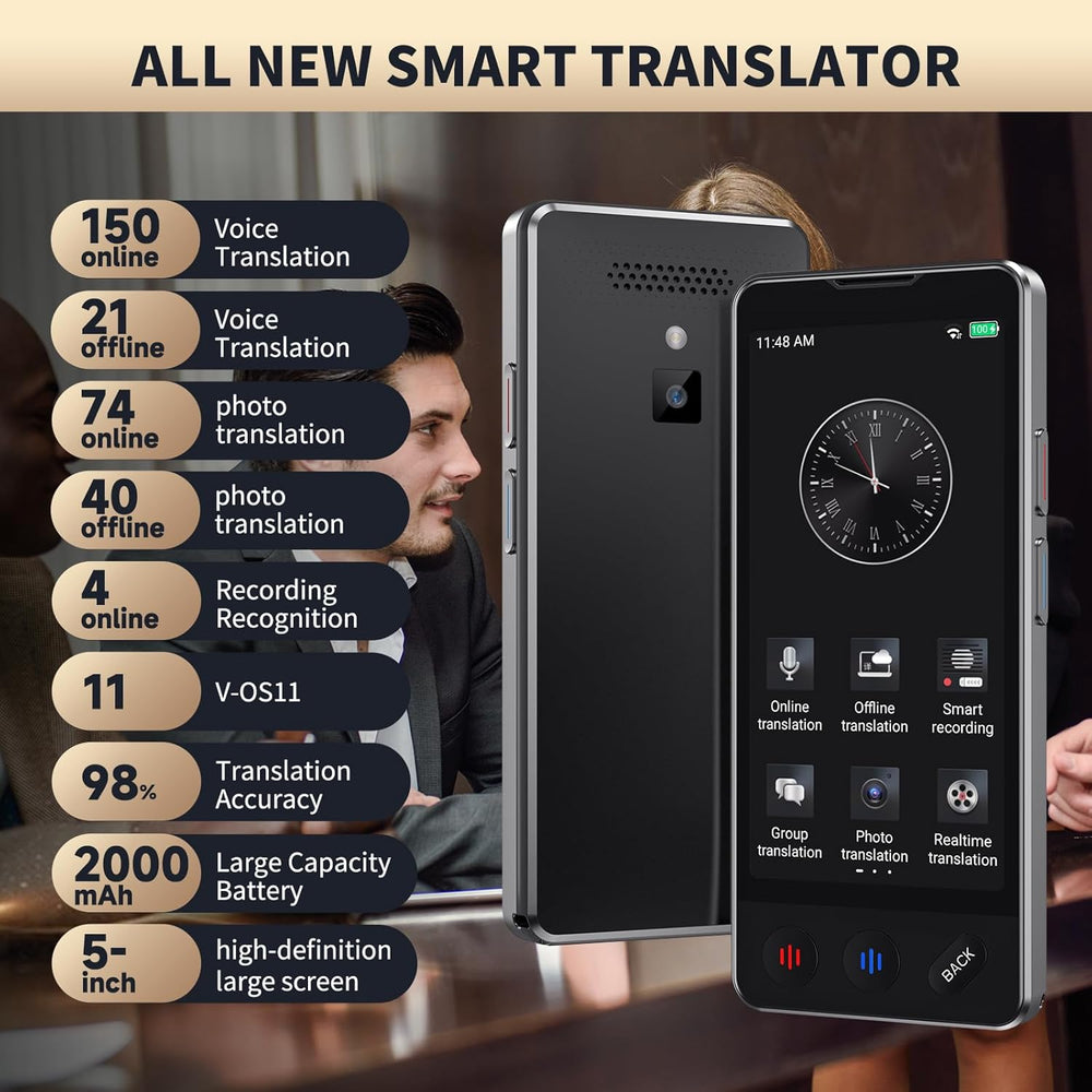 AI Language Translator Device, 2026 Upgraded VORMOR Translator No WiFi Needed, Support ChatGPT, Instant Two-Way 150 Languages Translation, Offline/Photo Translation for Business Travel