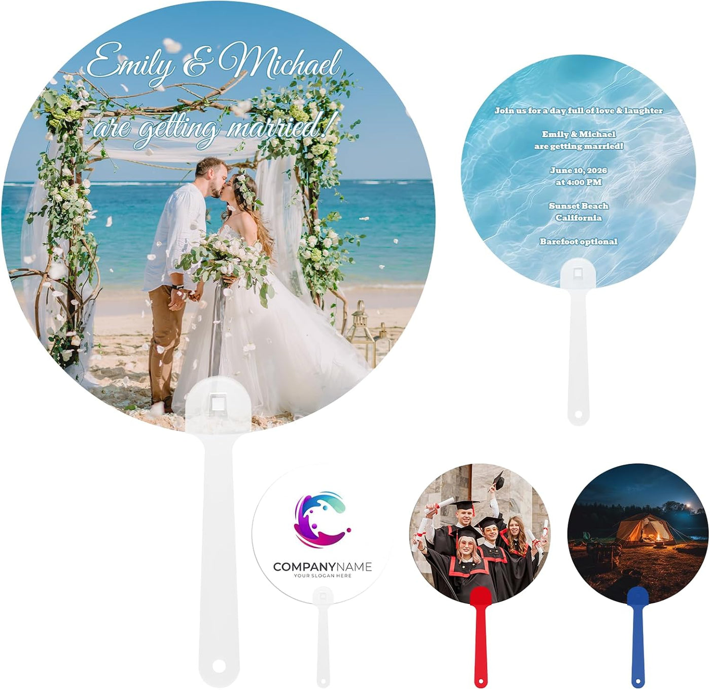 Custom Hand Fans Bulk 10–5000 PCS, Personalized Fans with Photo, Logo or Text, Promotional Hand Fans for Business, Trade Shows, Weddings, Events, Schools & Fundraisers