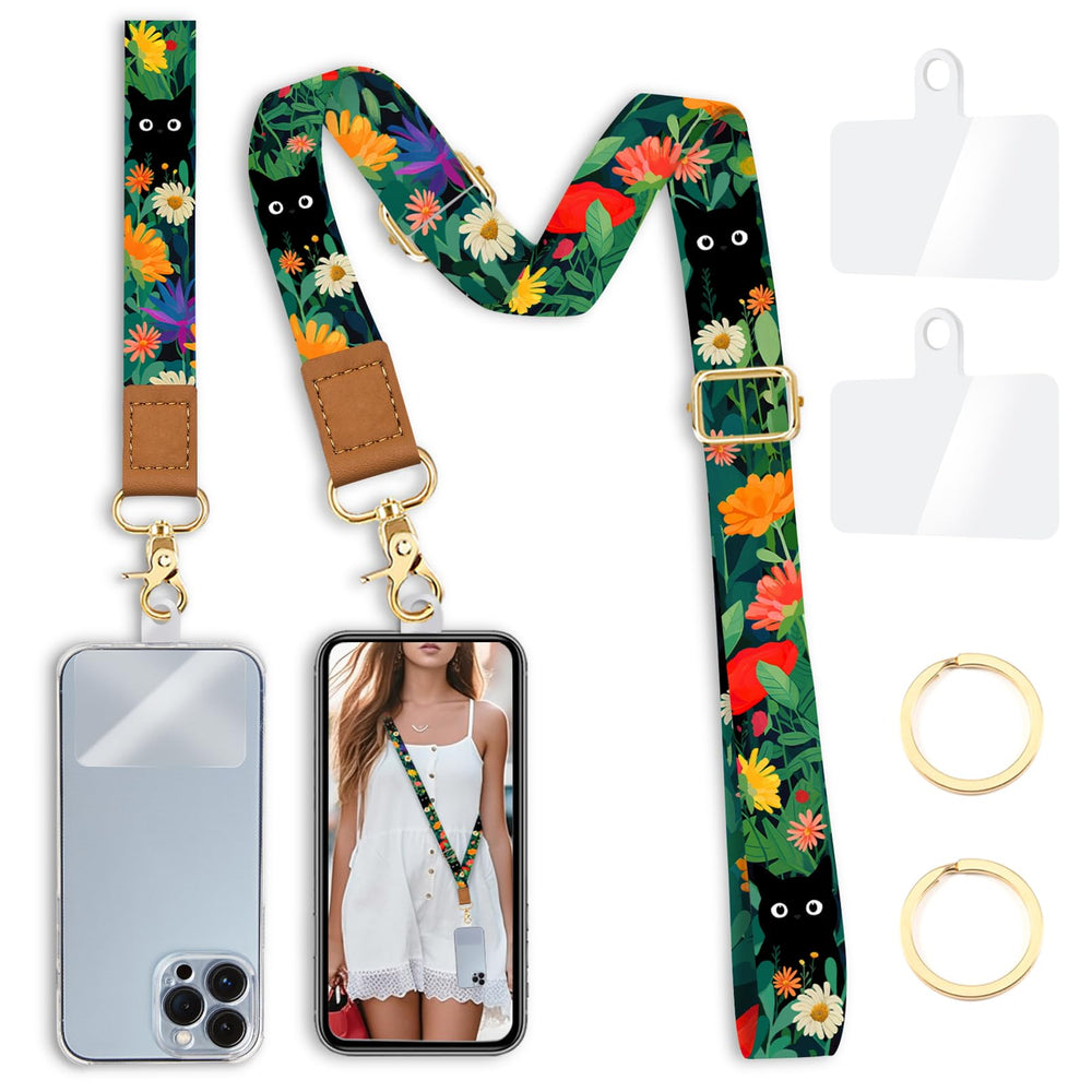 Yonlevres Flower Phone Lanyard Crossbody Strap, Floral Cell Phone Lanyards for around the Neck Wristlet Wrist Strap Adjustable for Keys Case Accessories Travel Essentials