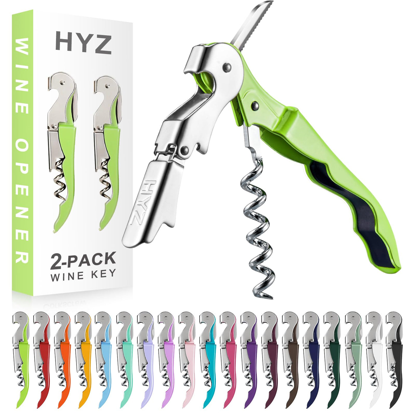 HYZ 2-Pack Wine Opener Waiter Corkscrew, Professional Wine Key for Servers, Bartender with Foil Cutter, Manual Wine Bottle Opener Double Hinged (Pink)