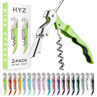 HYZ 2-Pack Wine Opener Waiter Corkscrew, Professional Wine Key for Servers, Bartender with Foil Cutter, Manual Wine Bottle Opener Double Hinged (Pink)