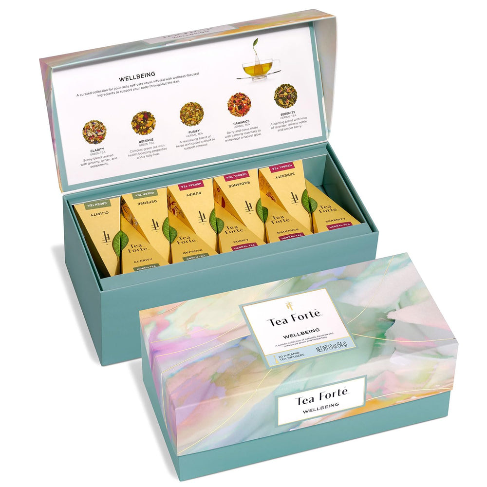 Tea Forte Premium Presentation Box Gift Set Sampler, 20 Count, Assorted Blends Individually Wrapped Handcrafted Pyramid Infuser Bags, Herbal Retreat Tea