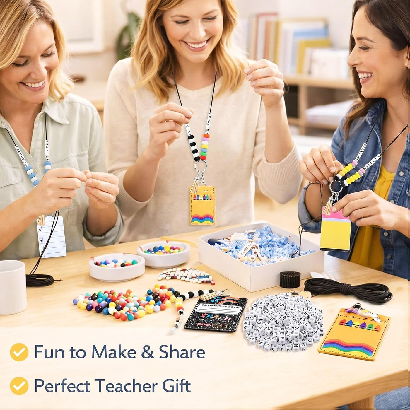 Gueevin 279 Pcs DIY Name Teacher Lanyard with ID Holder, 4 Sets Lanyards for ID Badges Keychain Making Kit DIY Teachers Appreciation Gifts for Teacher Office Graduation Gifts School Supply