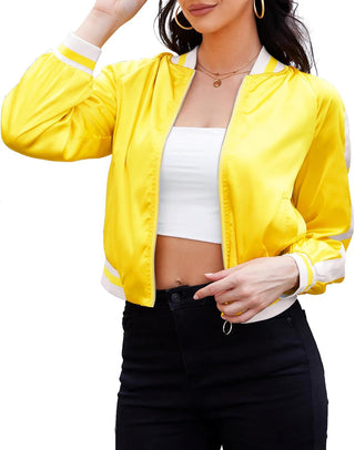 Zando Bomber Jacket Women 2025 - Lightweight Cropped Jacket Zip Up Casual Striped Women Jackets Trendy Outerwear with Pockets