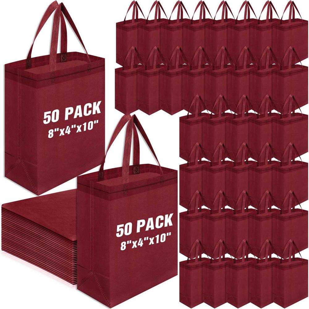 Windyun 50 Pcs Reusable Tote Bag Bulk 8 x 4 x 10 Inch Non Woven Shopping Bag with Handle Reusable Portable Grocery Gift Tote (Black)