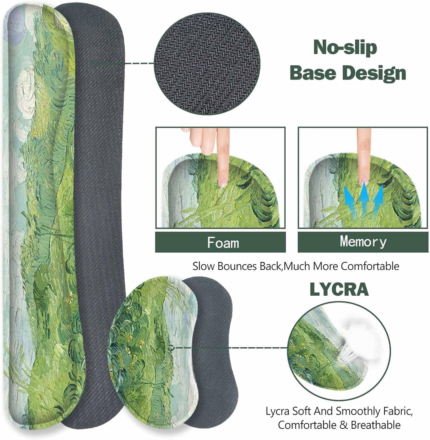 ToLuLu Extended Gaming Mouse Pad, Memory Foam Ergonomic Keyboard Mouse Wrist Rest Support Set, Large Desk Mat with Stitched Edges, Non-Slip Base Mousepad for Home Office Game and Study, Green Theme