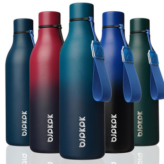 BJPKPK Insulated Water Bottles, 18 oz Stainless Steel Metal Water Bottle with Strap, BPA Free Leak Proof Jugs, Mugs, Flasks, Reusable Thermal Flasks for Sports & Travel, Orange