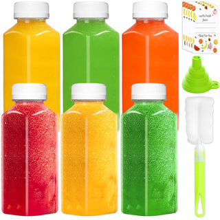 12pcs 12oz Plastic Juice Bottles, Reusable Juice Containers with Black Tamper Proof Lids, Brush, Funnel and Labels, Clear Juice Containers for Juicing, Smoothie and Homemade Beverages