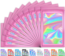 100 PCS Holographic Bags, Smell Proof Bag, Resealable Gift Bags, Clear Bags for Food Storage, Party Favor Bag, Mylar Sample Bag for Jewelry, Lipgloss, Eyelash | Pink, 2.4x3.9 Inch