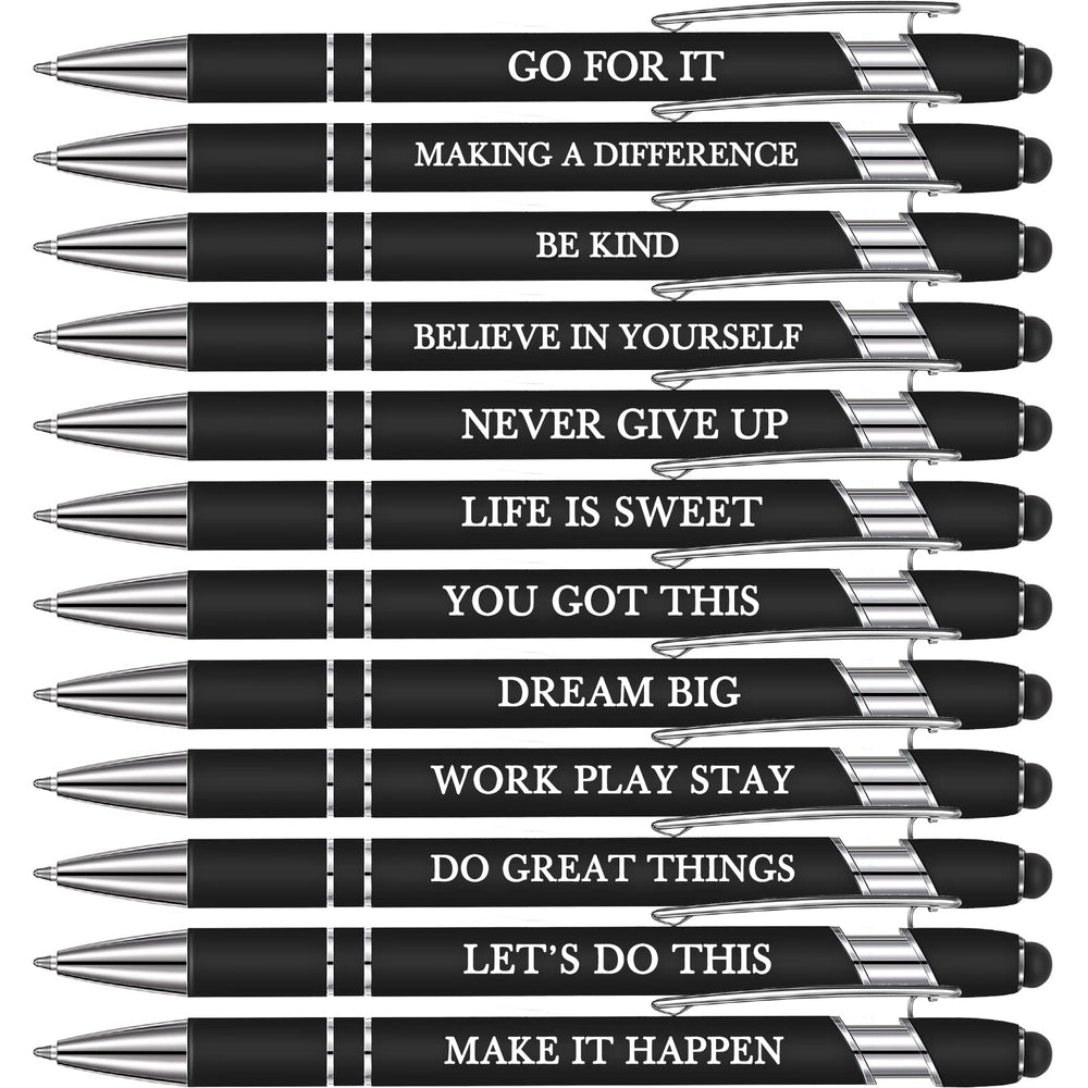 Zonon 12 Pcs Inspirational Pens Gift Set Funny Ballpoint Pen with Stylus Tip Motivational Graduation Gifts Bulk for Teacher Coworkers Nurse School Office Supplies(Morandi,Boss Lady)