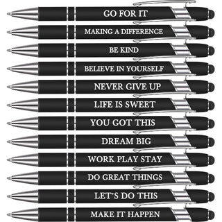 Zonon 12 Pcs Inspirational Pens Gift Set Funny Ballpoint Pen with Stylus Tip Motivational Graduation Gifts Bulk for Teacher Coworkers Nurse School Office Supplies(Morandi,Boss Lady)