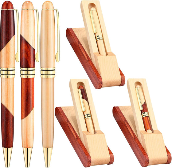 Zhanmai 3 Sets Wooden Ballpoint Pen Sets for Men Gift with Business Pen Case Display, Appreciation Gifts for Men Christmas Birthday Employee Office Supplies, Thank You Gifts for Dad Father