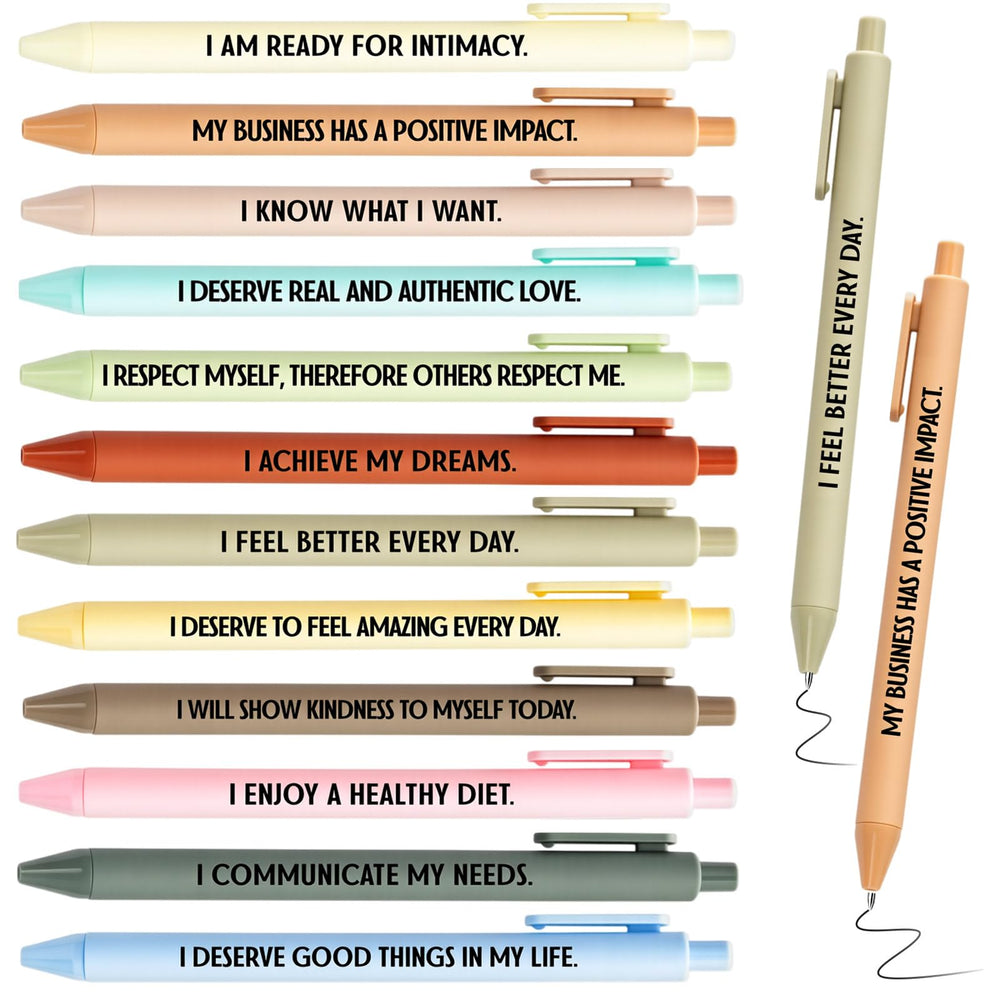 Funrous 48 Pcs Positive Affirmation Pens Bulk Retractable Motivational Ballpoint Pens Inspirational Gift for Staff Teacher Coworker Student Employee Appreciation School Office Home(Color 1)