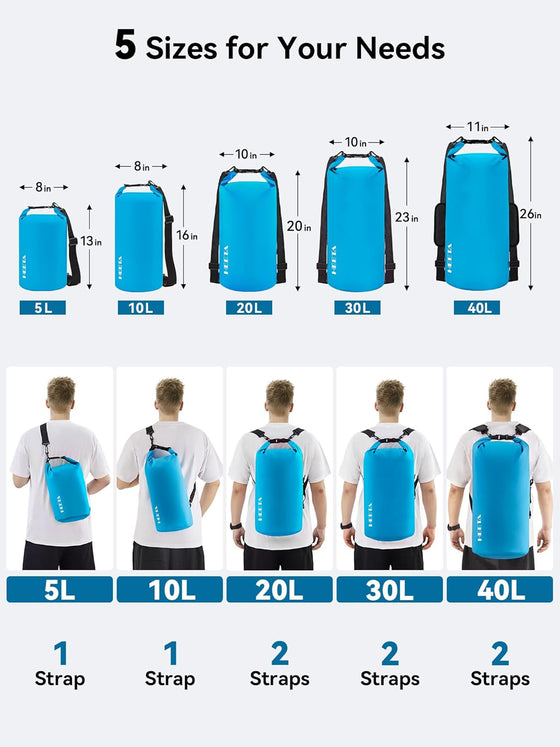 HEETA Waterproof Dry Bag for Women Men, 5L/10L/20L/30L/40L Roll Top Lightweight Dry Storage Bag Backpack with Emergency Whistle for Travel, Kayaking, Boating, Camping, Beach, Cruise Ship Essentials - hover image