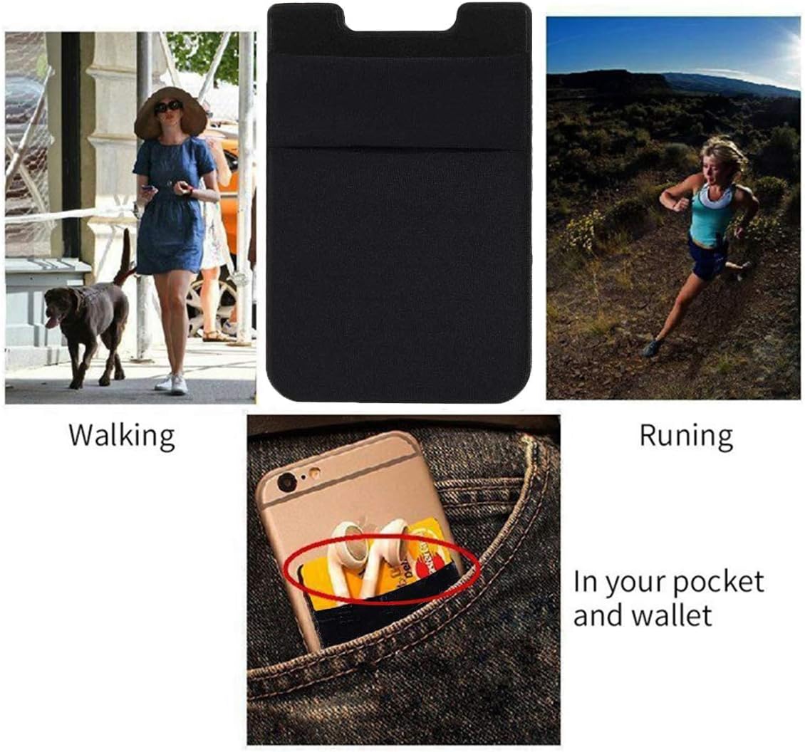 2Pack Adhesive Phone Pocket,Cell Phone Stick On Card Wallet Sleeve,Credit Cards/ID Card Holder(Double Secure) with Sticker for Back of iPhone,Android and All Smartphones-Black